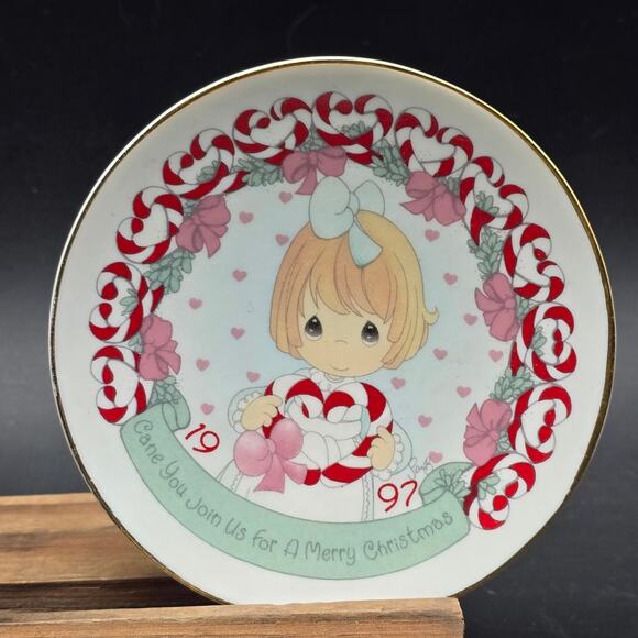 1997 Precious Moments Christmas Candy Cane Plate Trinket Dish - Picture 1 of 9